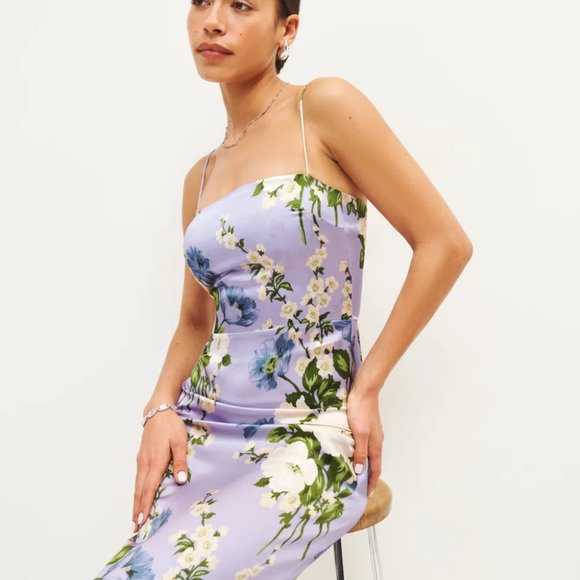 Reformation - NWT Frankie Silk Dress (Color: Garden Soiree, Size: 8) Retail $298 - Picture 2 of 4